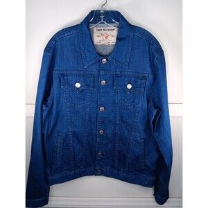 True Religion Denim Trucker Jacket XXL Blue Button Front Long Sleeves EUC